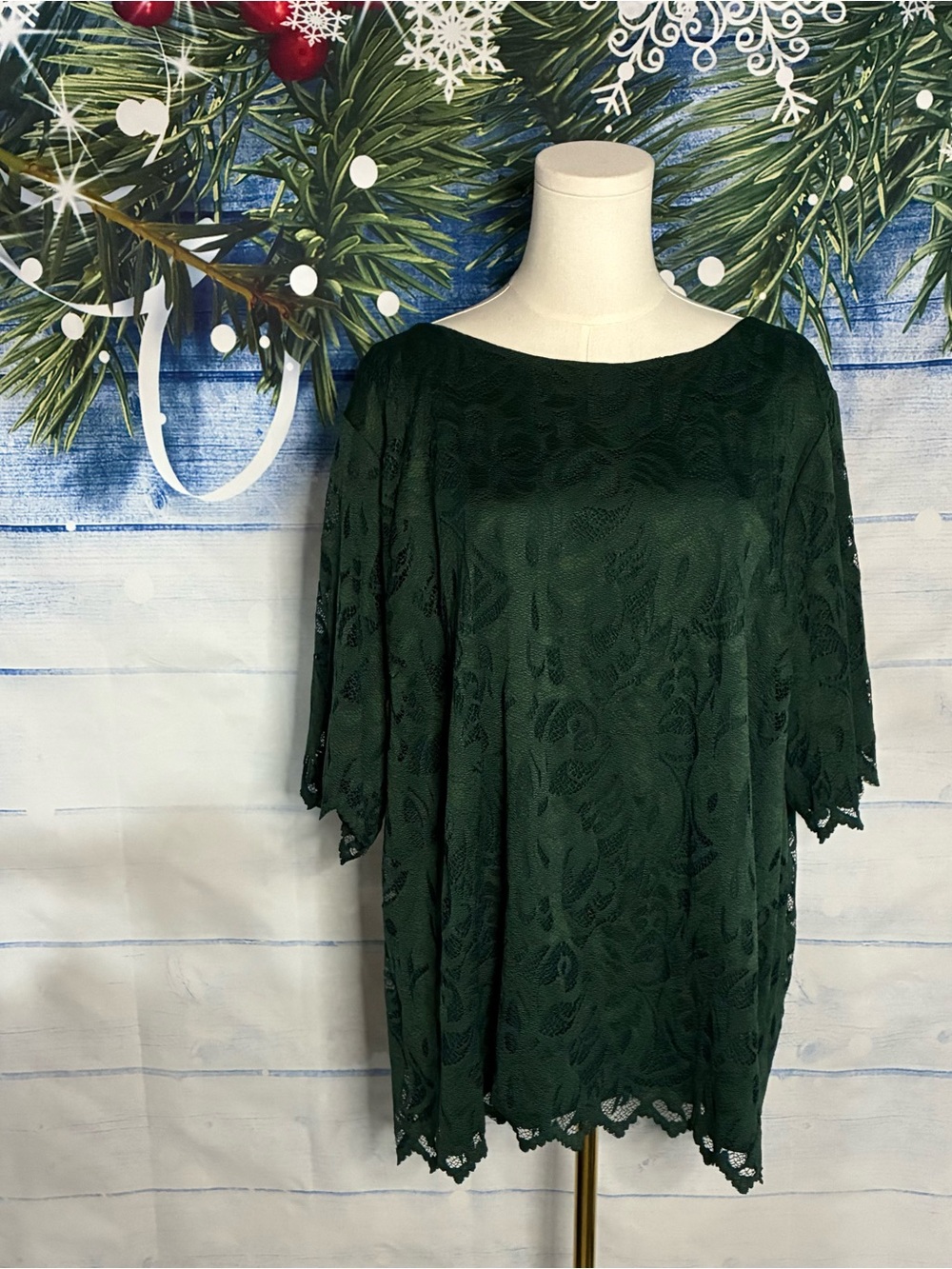 🎄 NWT $40 Women's Dark Green Lace Pullover Top